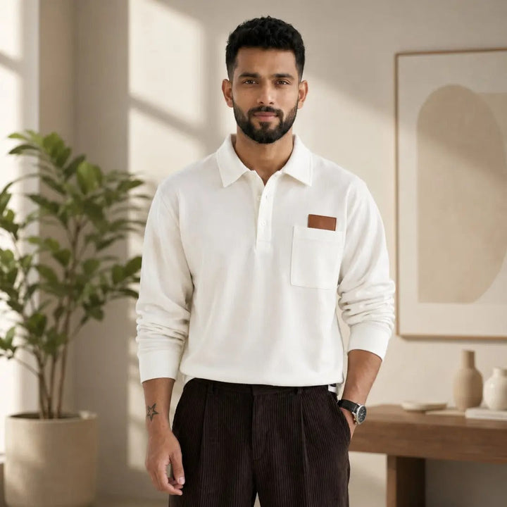 Cream Long-Sleeve Pocket Polo