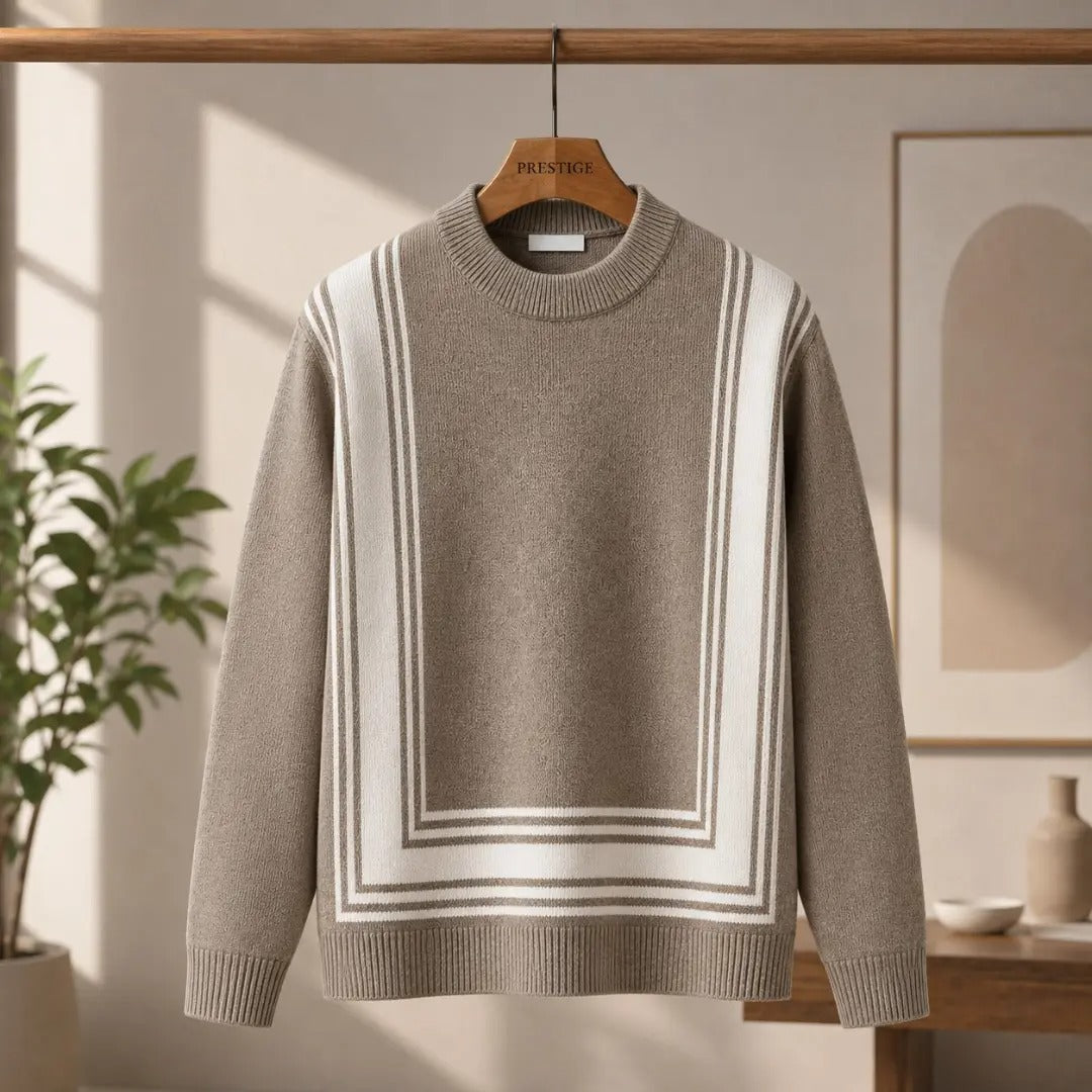 Framed Stripe Panel Crew Neck Sweater