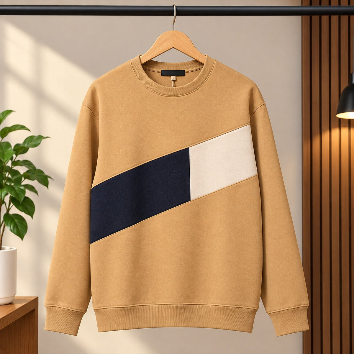 Men’s Cream & Navy Red Diagonal Color Block Sweatshirt