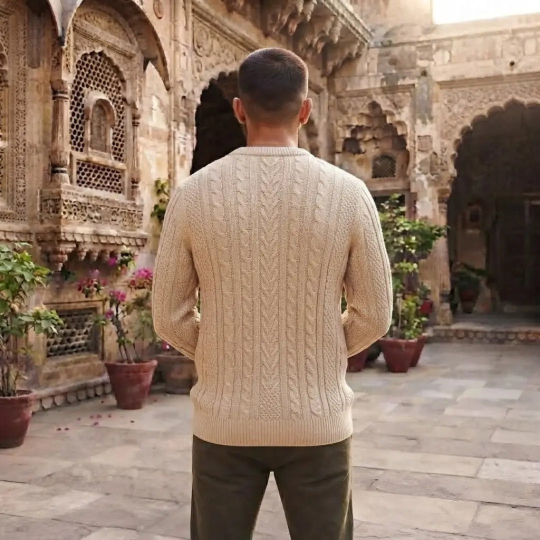 Classic Cable-Knit Crew Neck Sweater