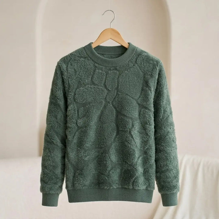 Plush Textured Sage Green Crew Neck Sweater