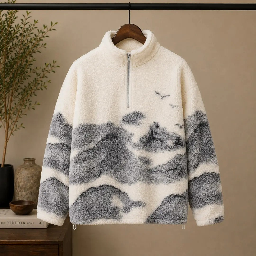 Mountain Landscape Sherpa Half-Zip Pullover