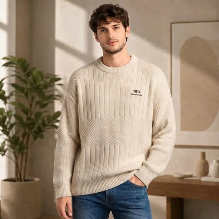 Men's Ribbed Crewneck Sweater with Logo
