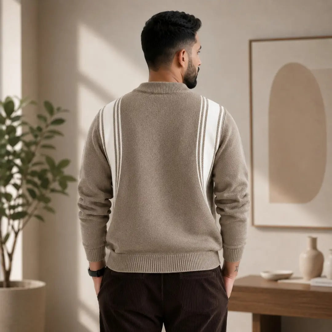 Framed Stripe Panel Crew Neck Sweater