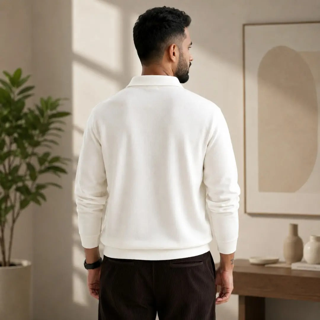 Cream Long-Sleeve Pocket Polo