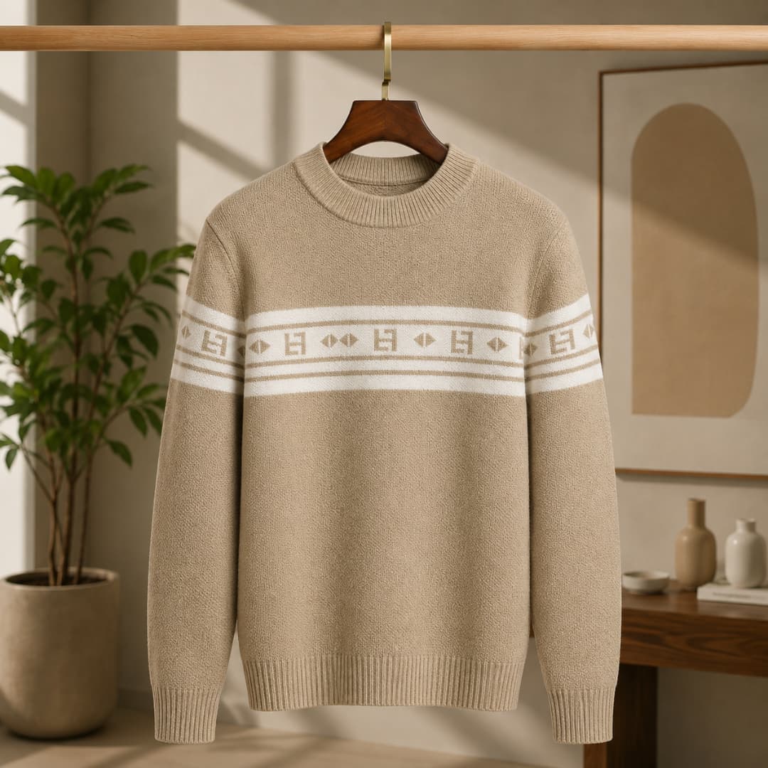 Men's Patterned Band Crewneck Sweater