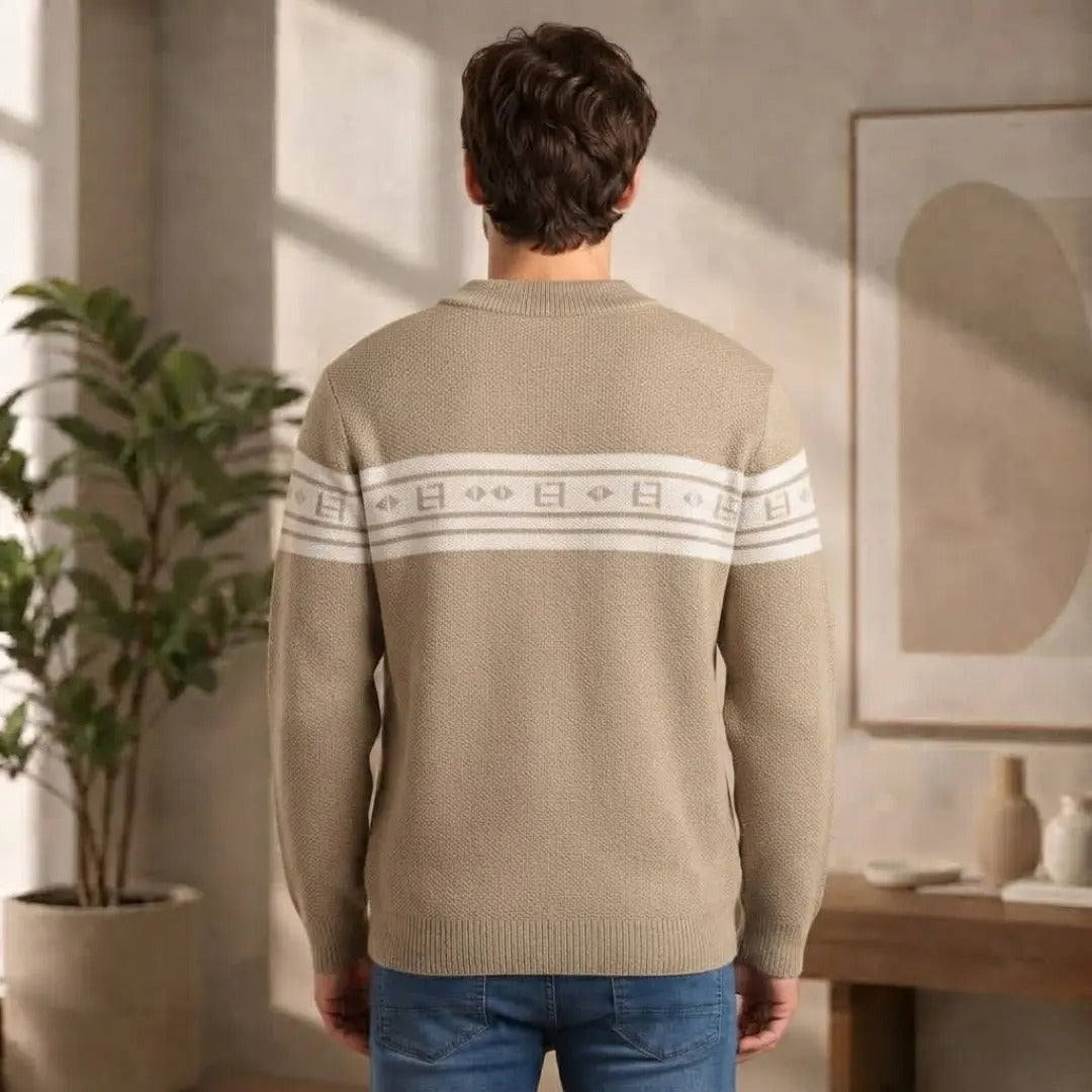 Men's Patterned Band Crewneck Sweater