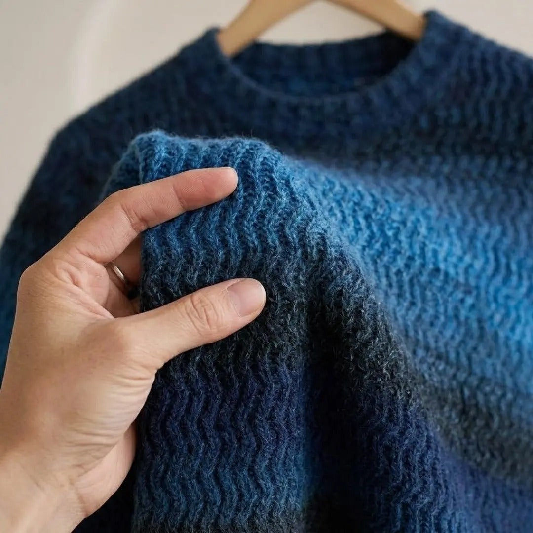 Textured Blue Ombré Crew Neck Sweater