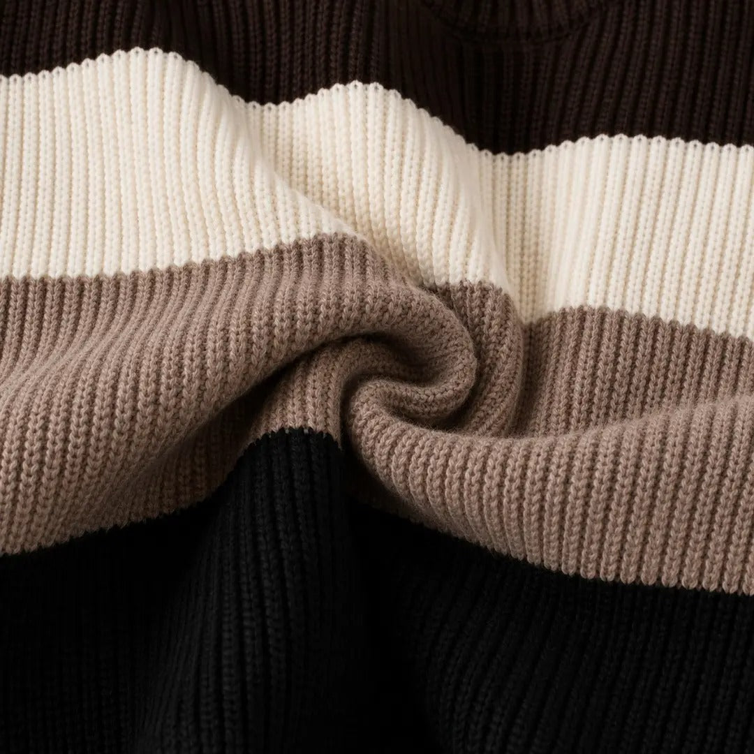 Color-Block Striped Knit Crew Neck Sweater
