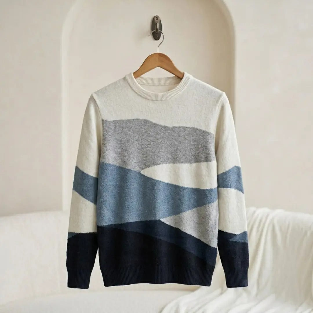 Abstract Landscape Intarsia Crew Neck Sweater
