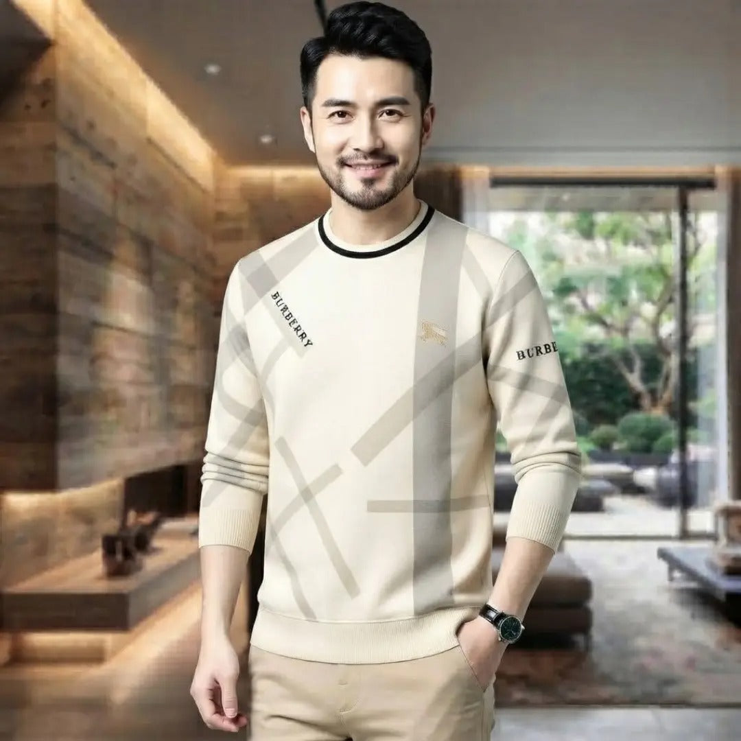 Plaid Crew Neck Knit Sweater