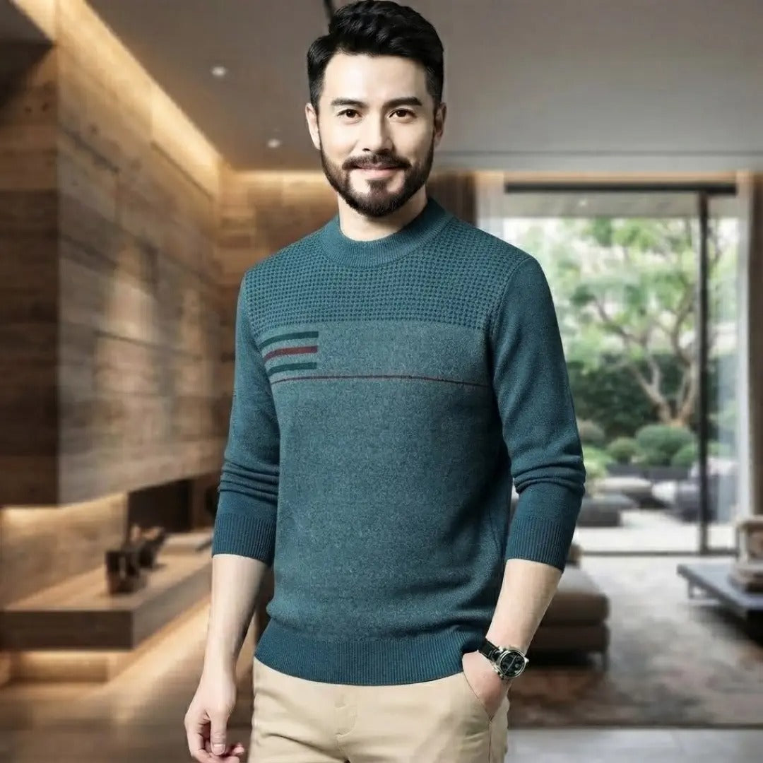 Textured Teal Knit Crew Neck Sweater