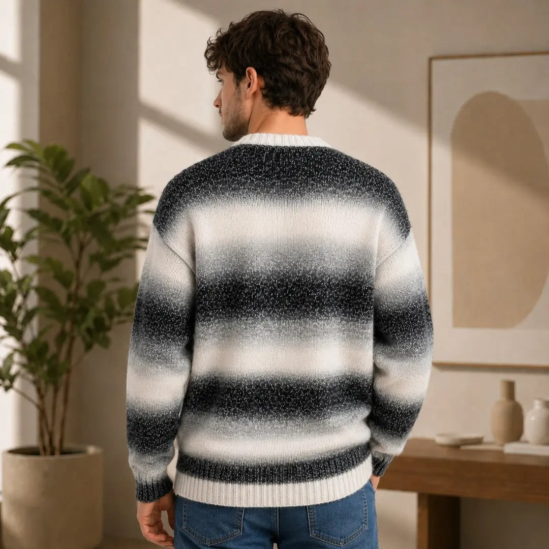 Space-Dye Striped Crew Neck Sweater