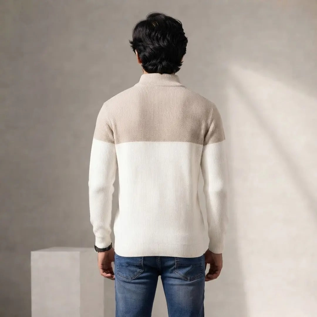 Men's Colorblock Half-Zip Ribbed Sweater