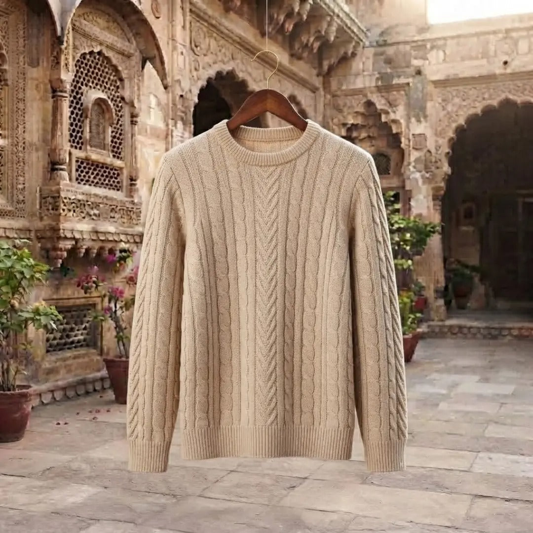 Classic Cable-Knit Crew Neck Sweater
