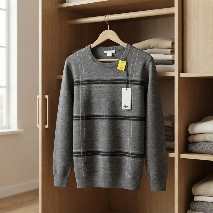 Lacoste Grey Checked Crew Neck Pullover Sweater Shirt