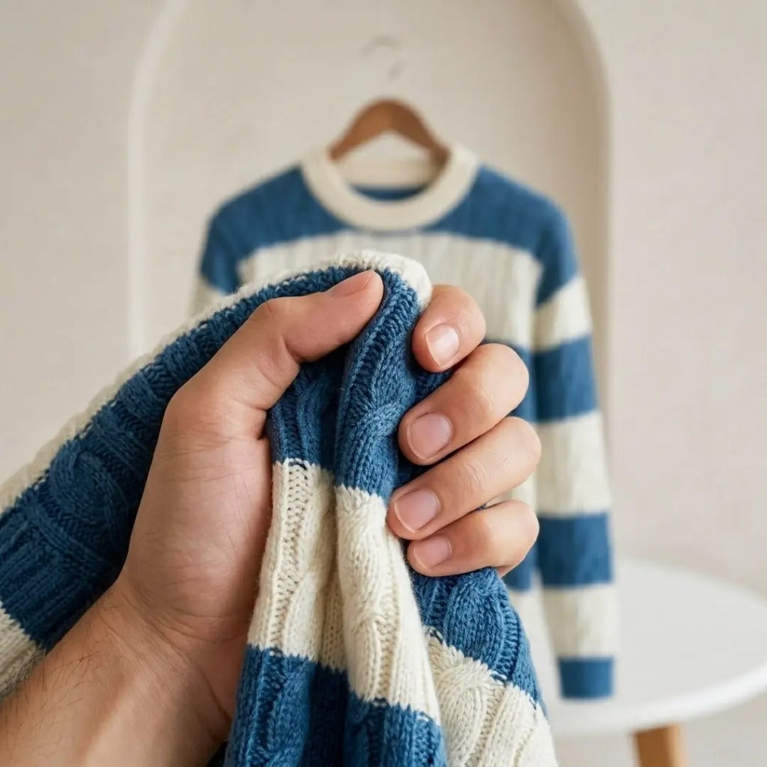 Cable-Knit Striped Crew Neck Sweater