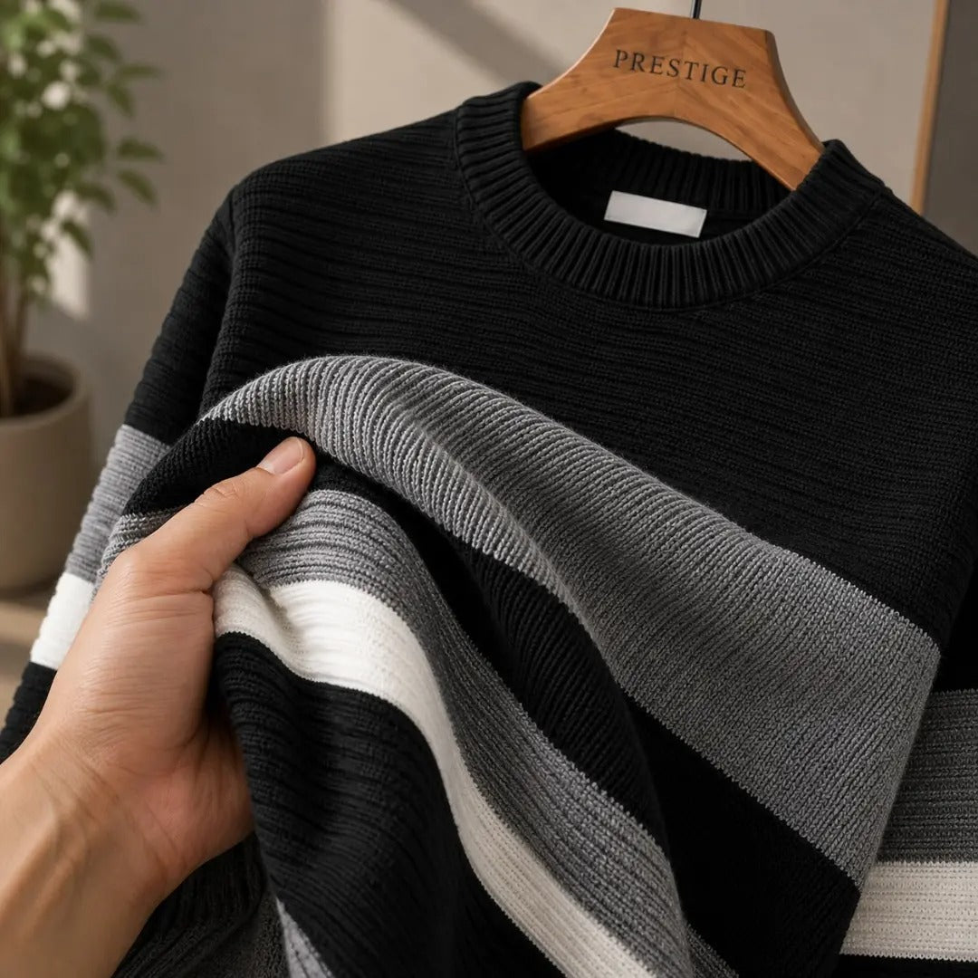 Ribbed Striped Crew Neck Sweater