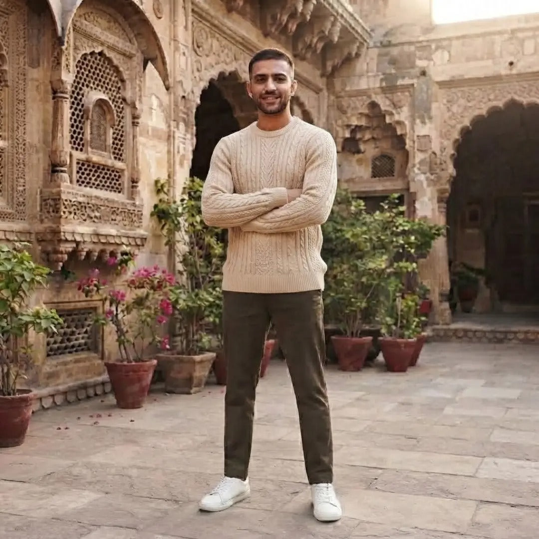 Classic Cable-Knit Crew Neck Sweater
