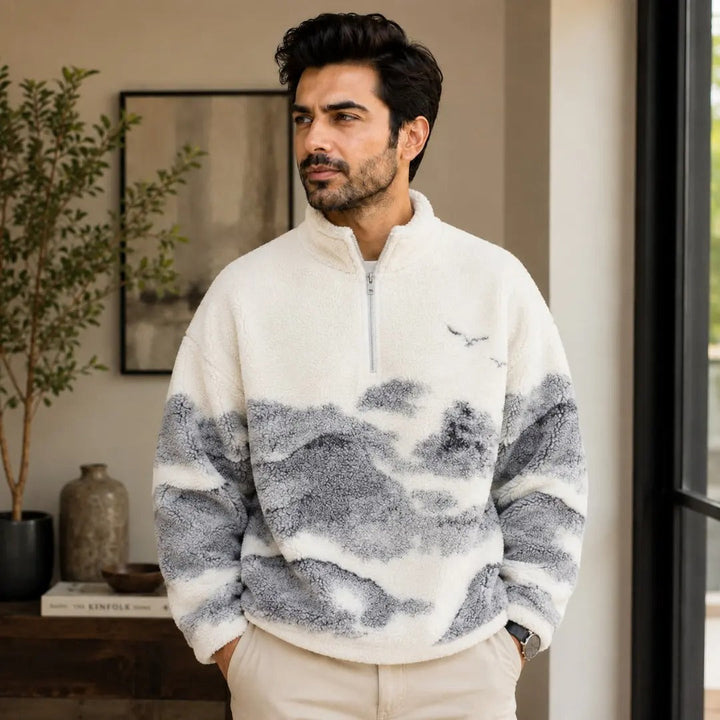 Mountain Landscape Sherpa Half-Zip Pullover