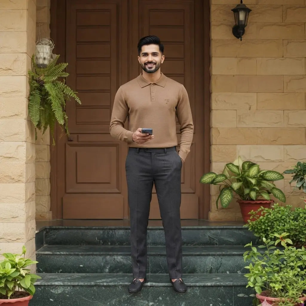 Men’s Long-Sleeve Knit Polo Shirt