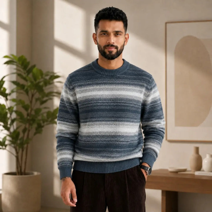 Multi-Tone Striped Crew Neck Sweater
