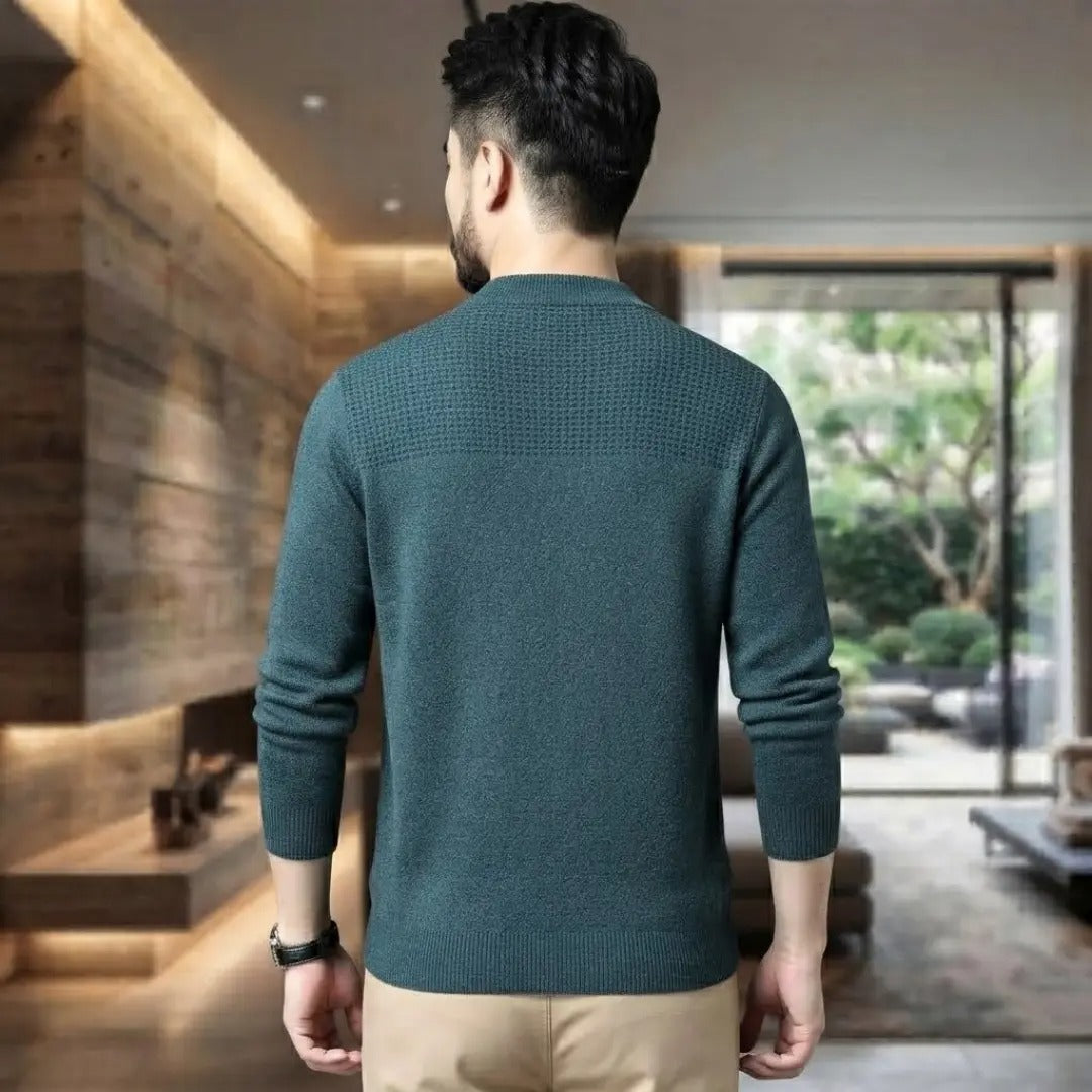 Textured Teal Knit Crew Neck Sweater