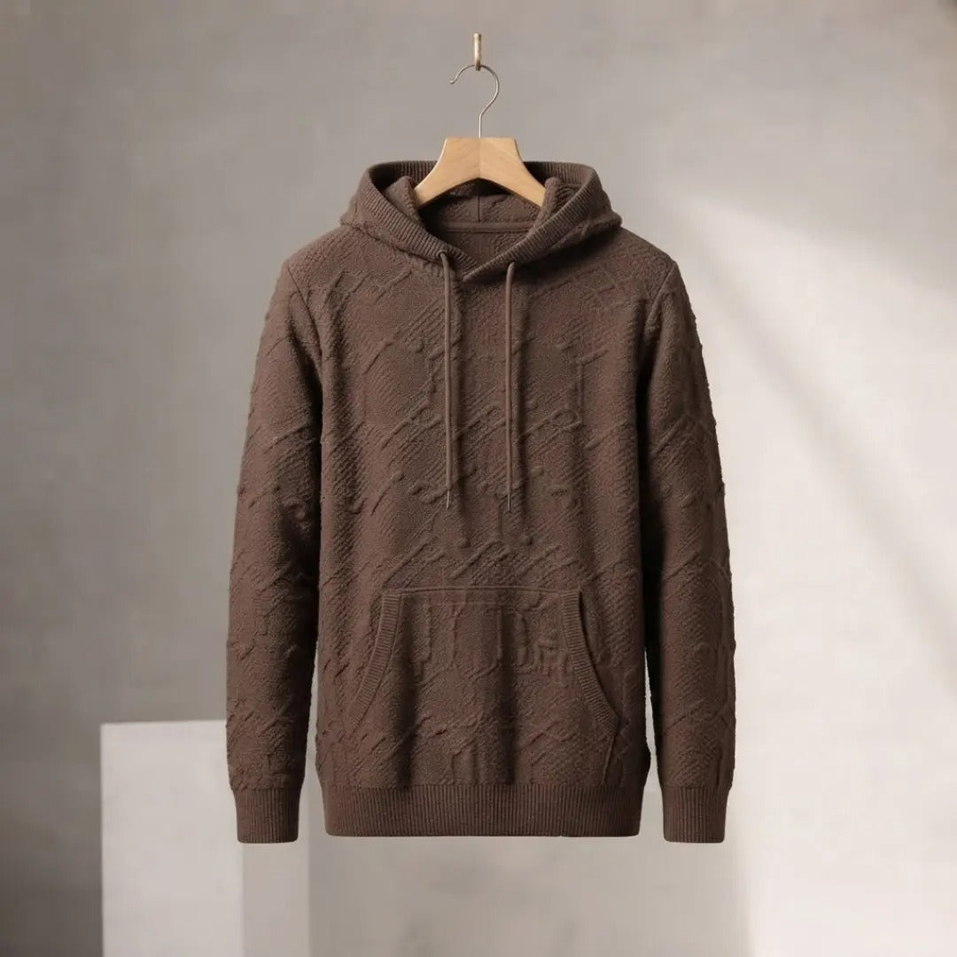 Men's Textured Brown Knit Hoodie