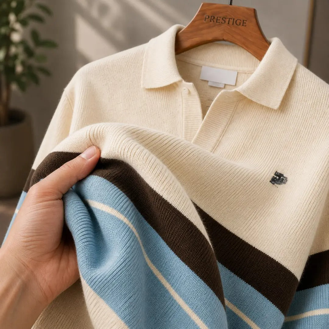Colorblock Striped Knit Polo Sweater