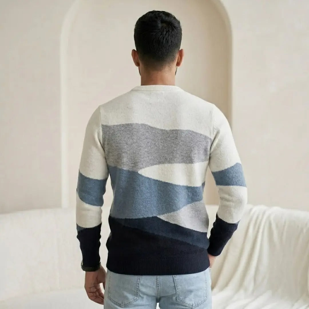 Abstract Landscape Intarsia Crew Neck Sweater
