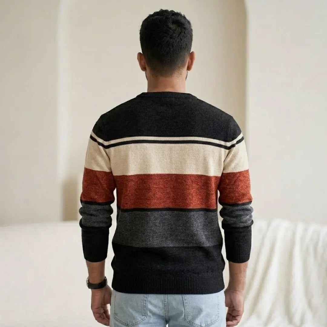 Colorblock Striped Crew Neck Sweater