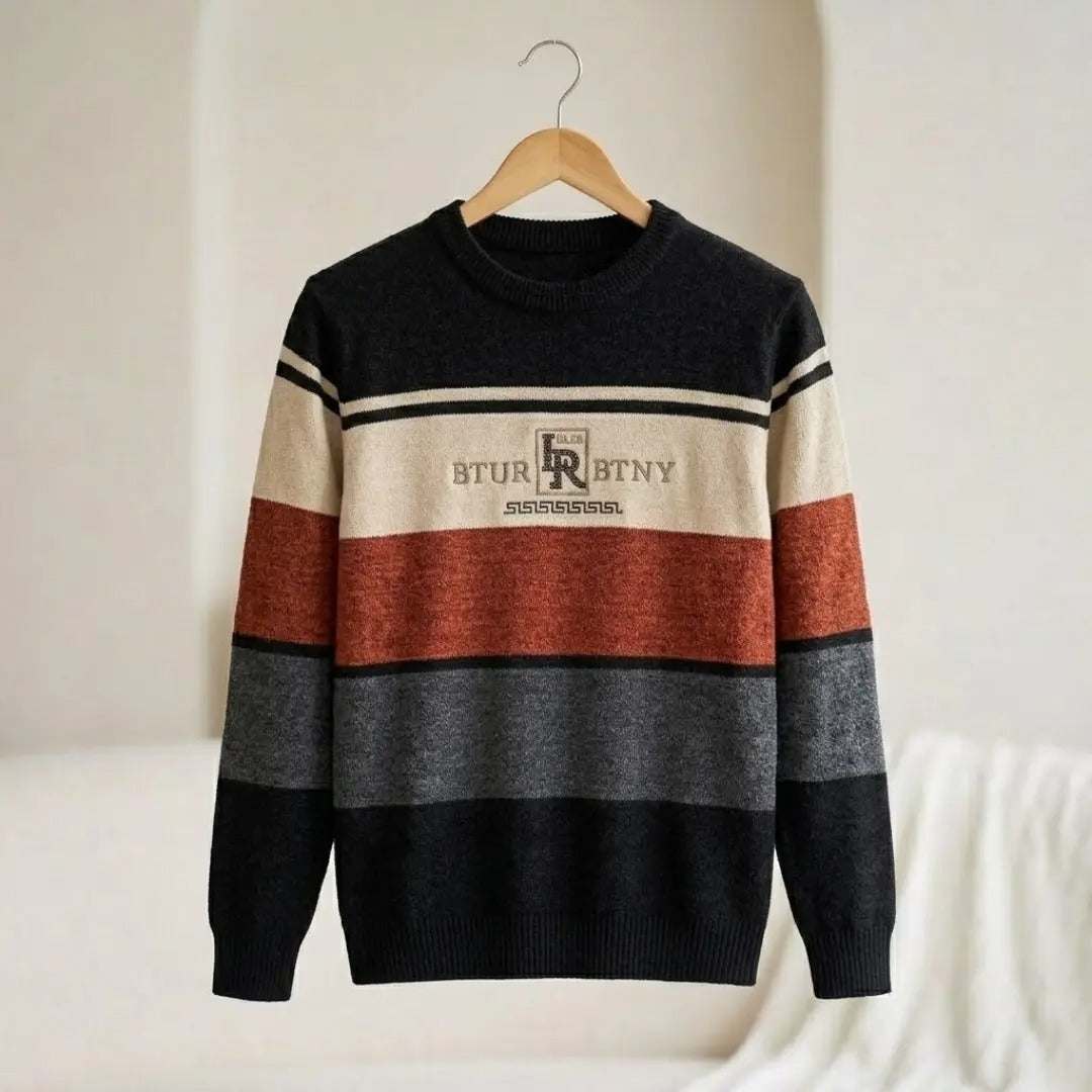 Colorblock Striped Crew Neck Sweater