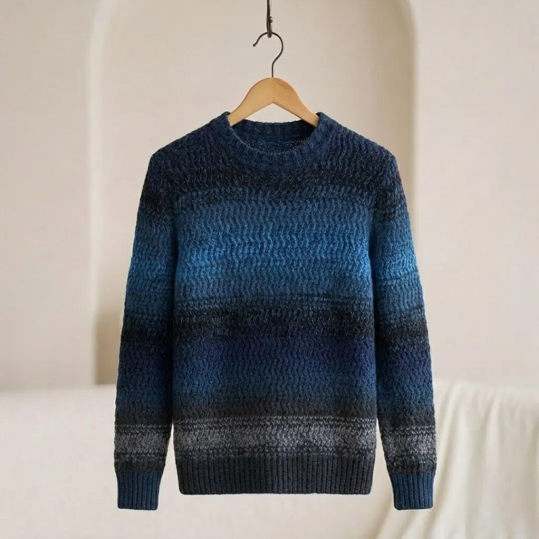 Textured Blue Ombré Crew Neck Sweater