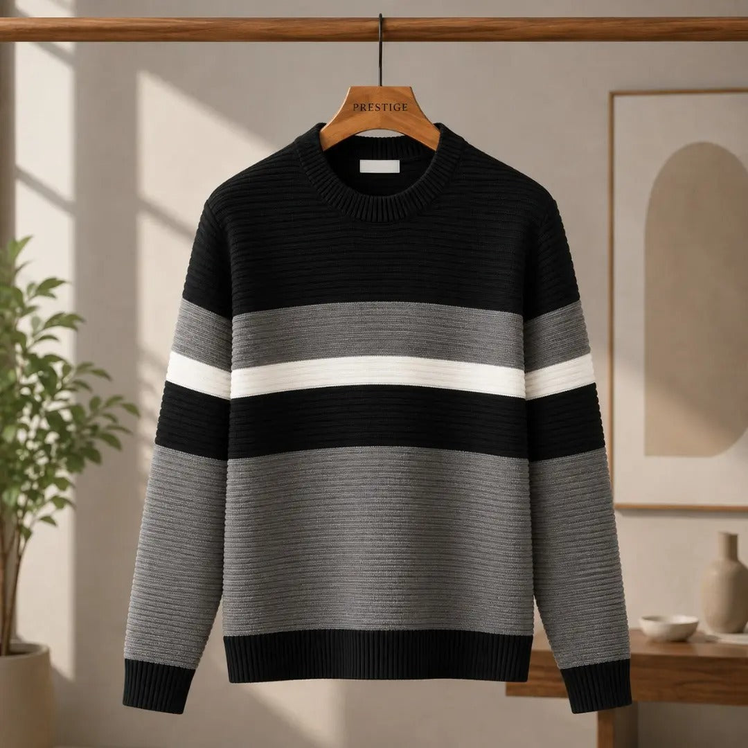 Ribbed Striped Crew Neck Sweater