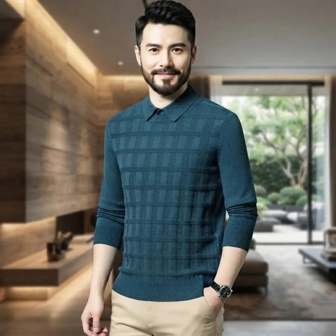 Textured Teal Knit Crew Neck Sweater