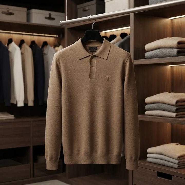 Men’s Long-Sleeve Knit Polo Shirt