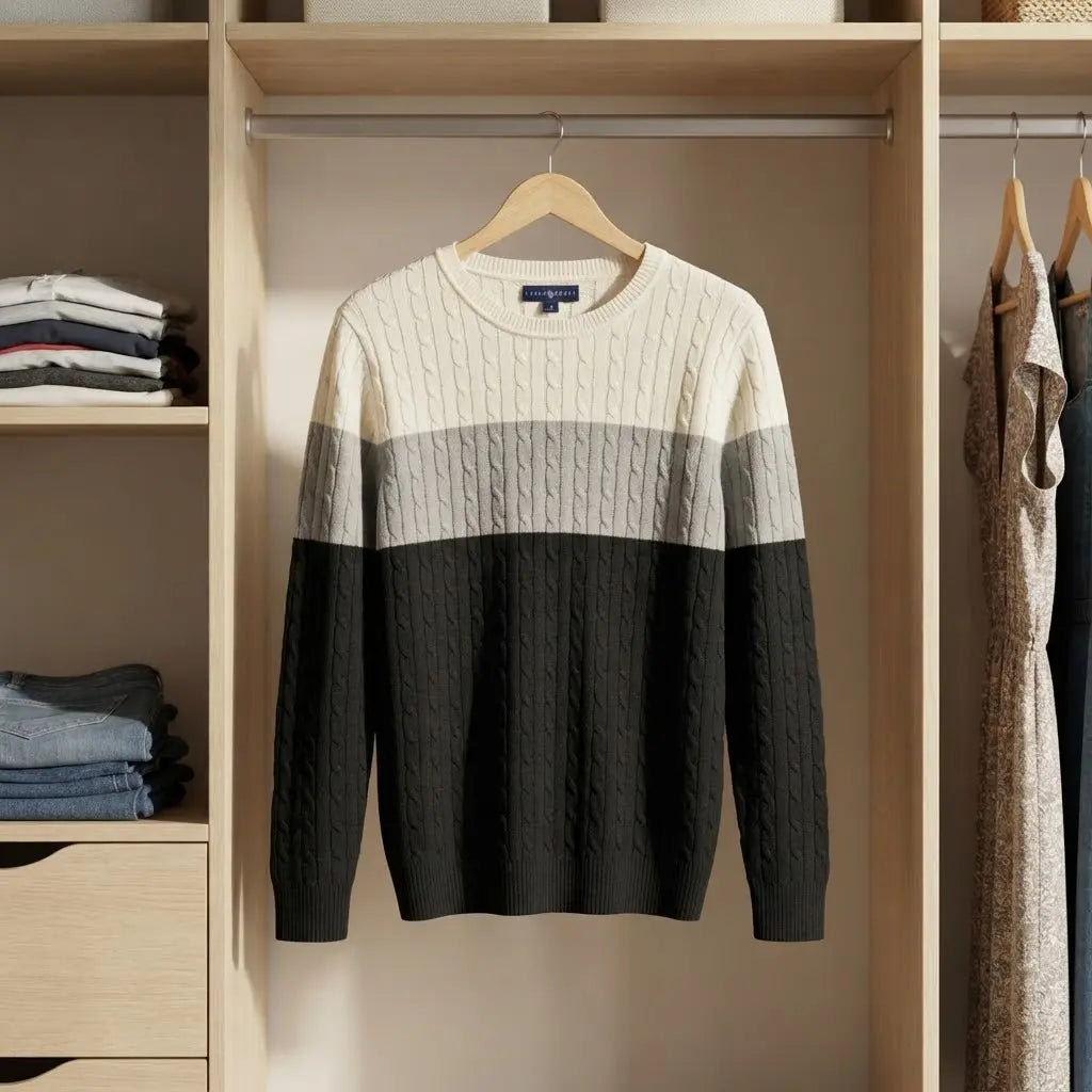 Men’s Tri-Color Cable-Knit Jumper