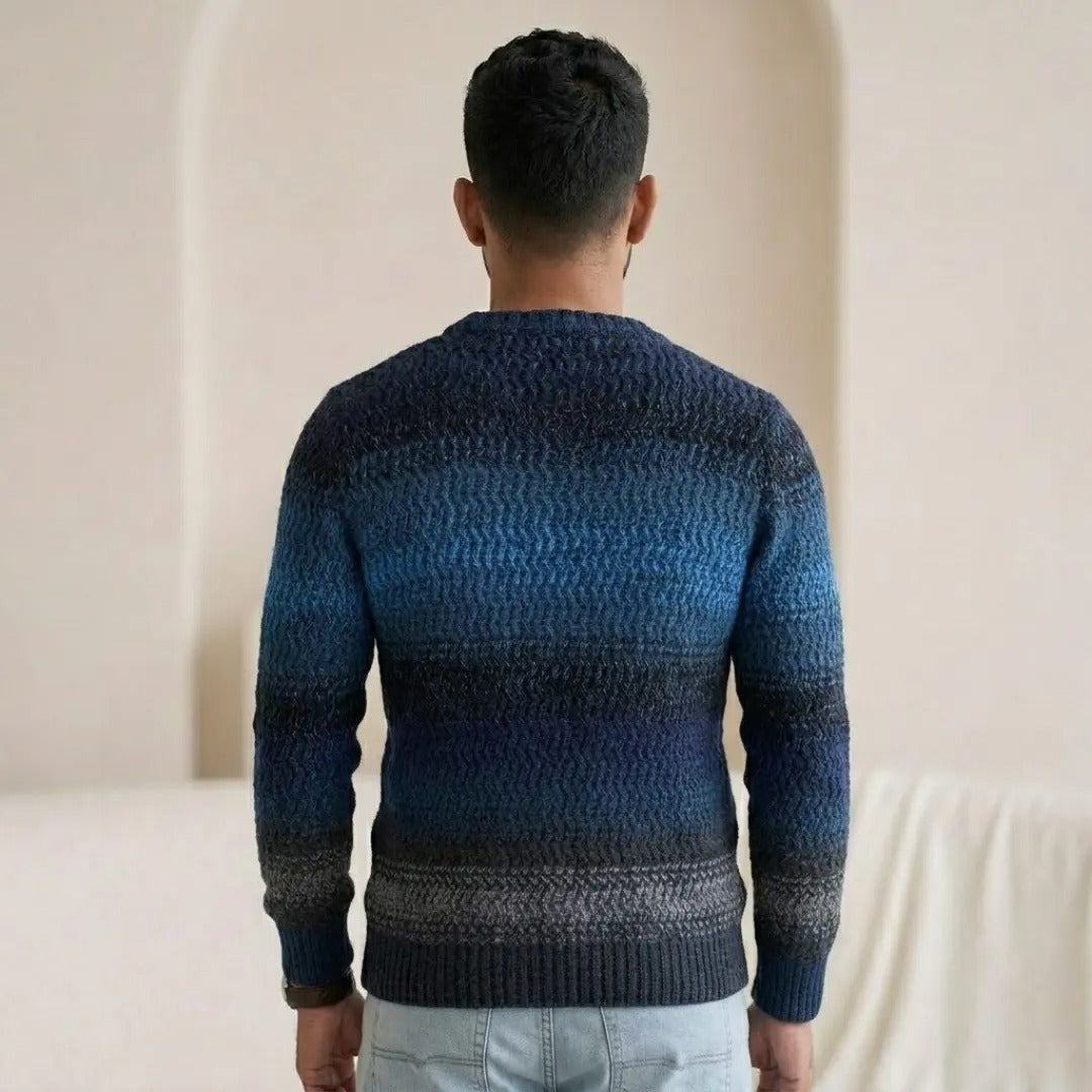 Textured Blue Ombré Crew Neck Sweater