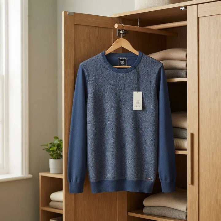 Men’s Herringbone Knit Crew Neck Sweater Shirt