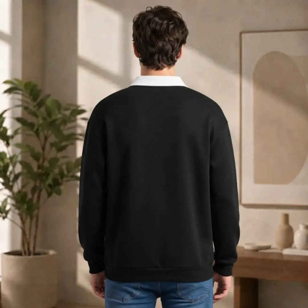 Men's Black and White Quarter-Zip Sweatshirt with Graphic