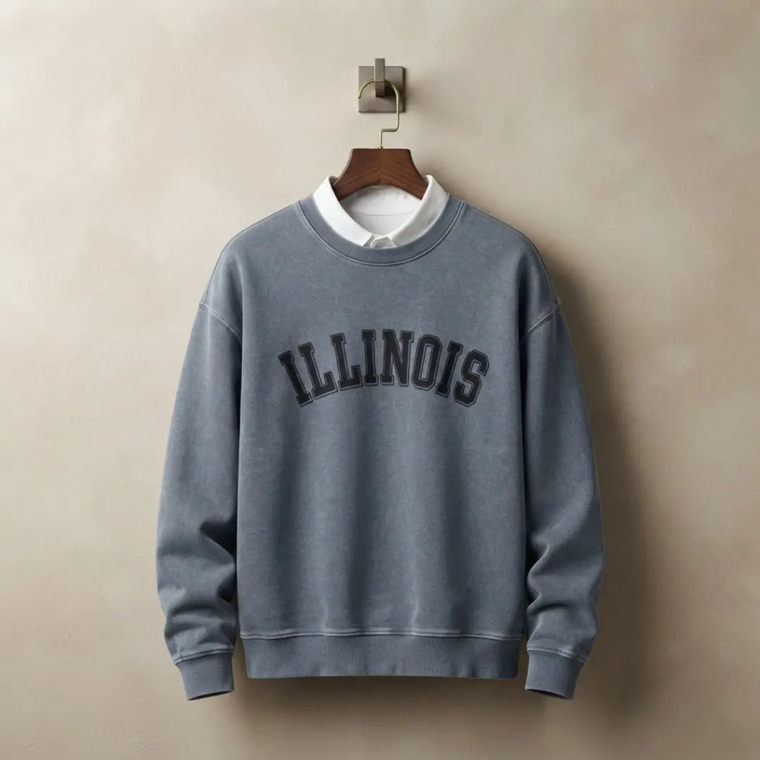 Vintage-Washed "Illinois" Collegiate Crew Neck Sweatshirt