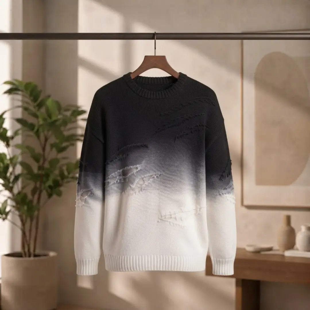 Men's Ombre Distressed Crewneck Sweater