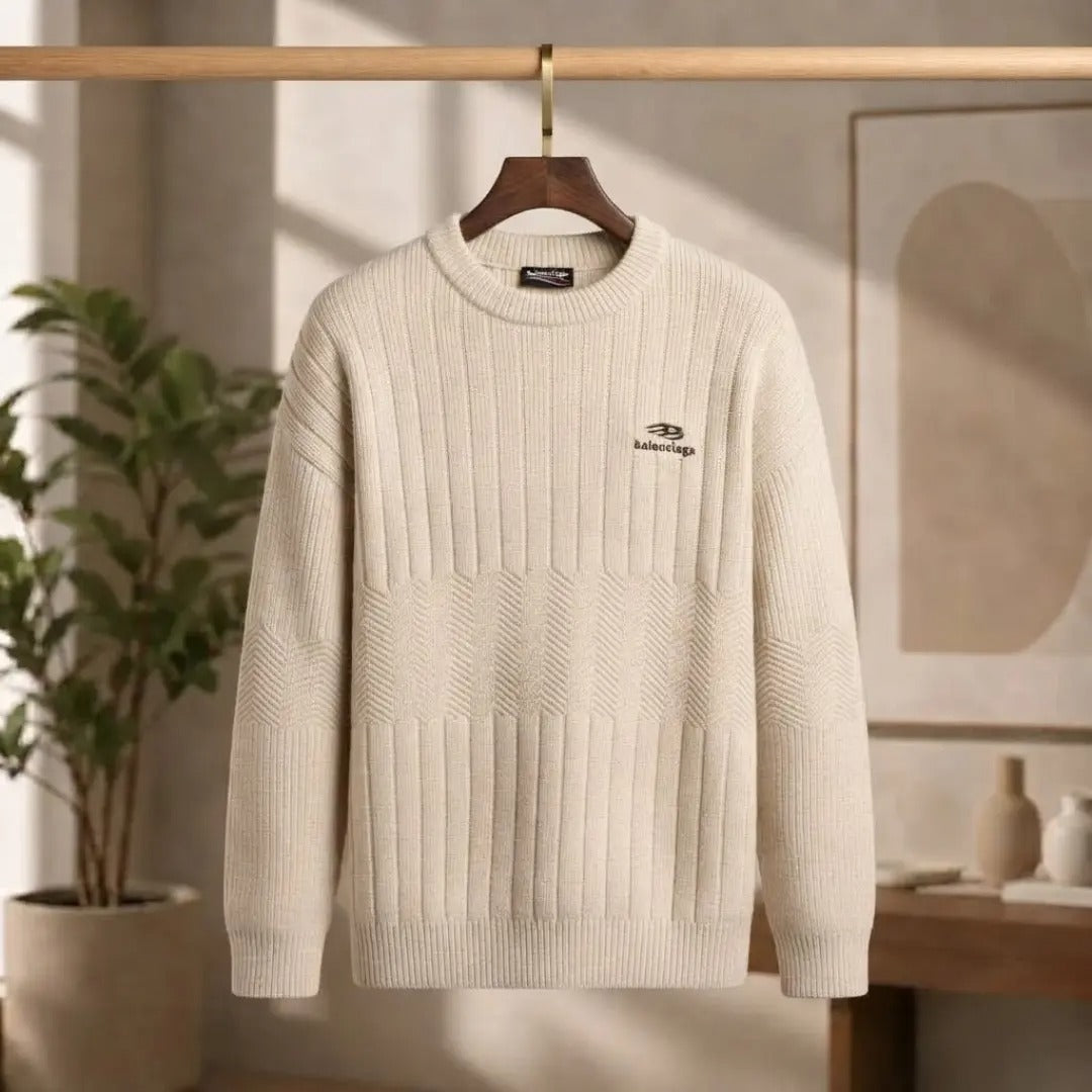Men's Ribbed Crewneck Sweater with Logo