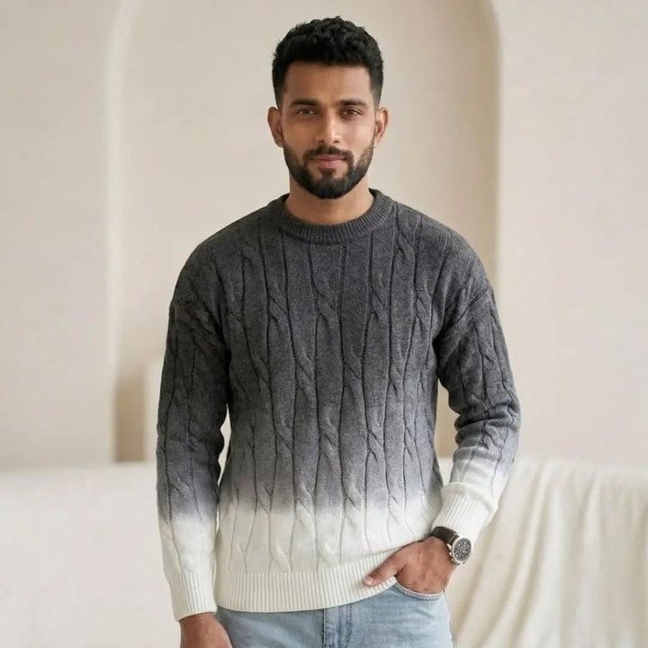 Ombré Cable-Knit Crew Neck Sweater