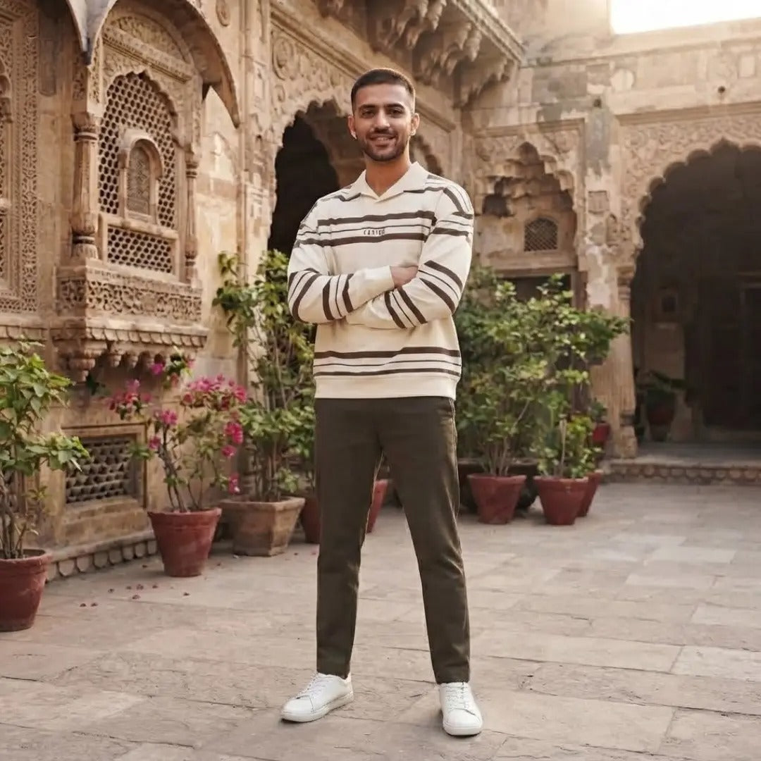 Striped Knit Polo Sweater