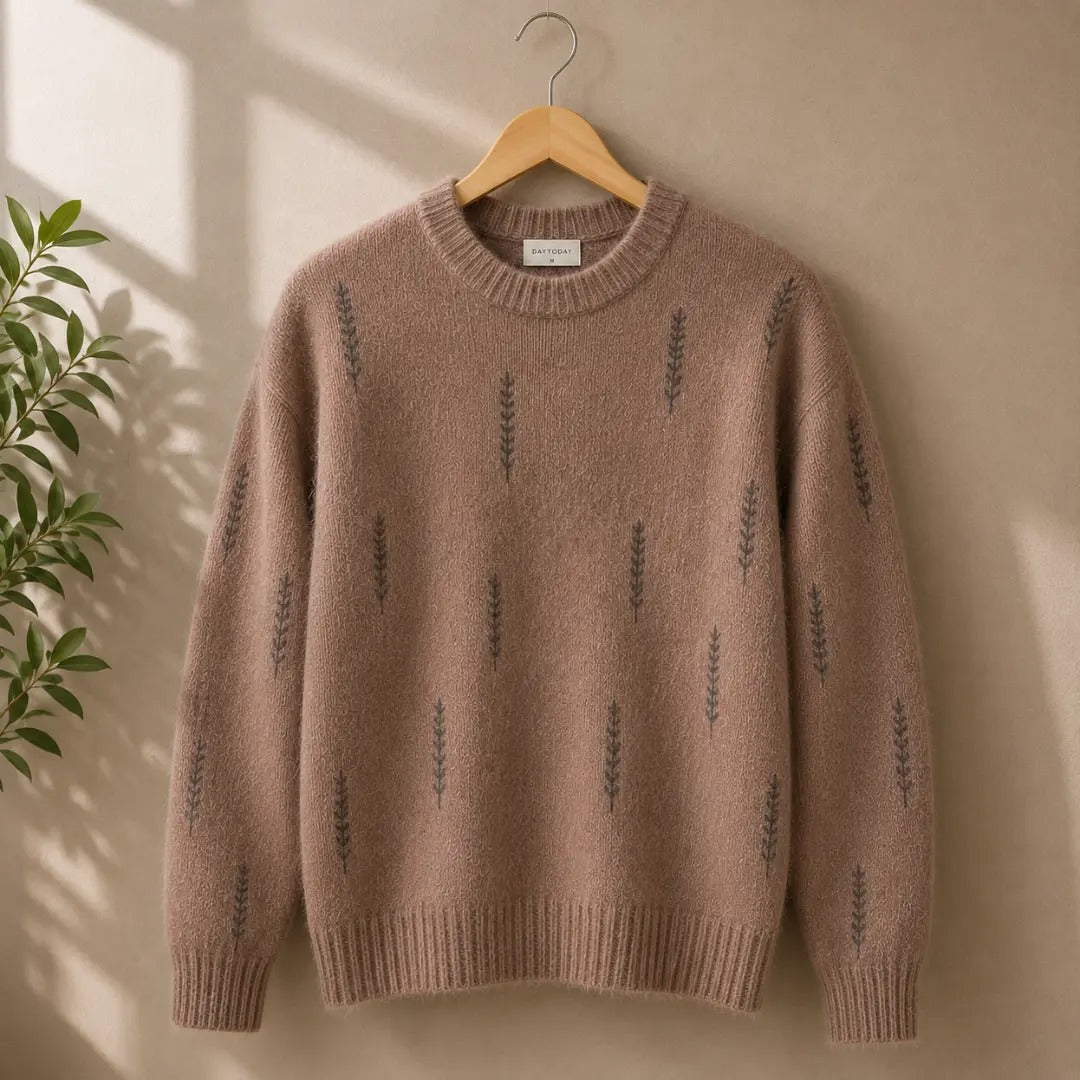 Men's Brown Embroidered Crewneck Sweater